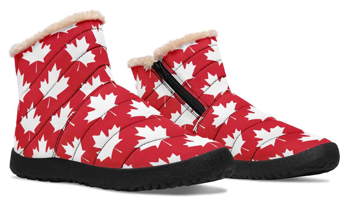 Maple Leaves Red Faux Fur Ankle Boots
