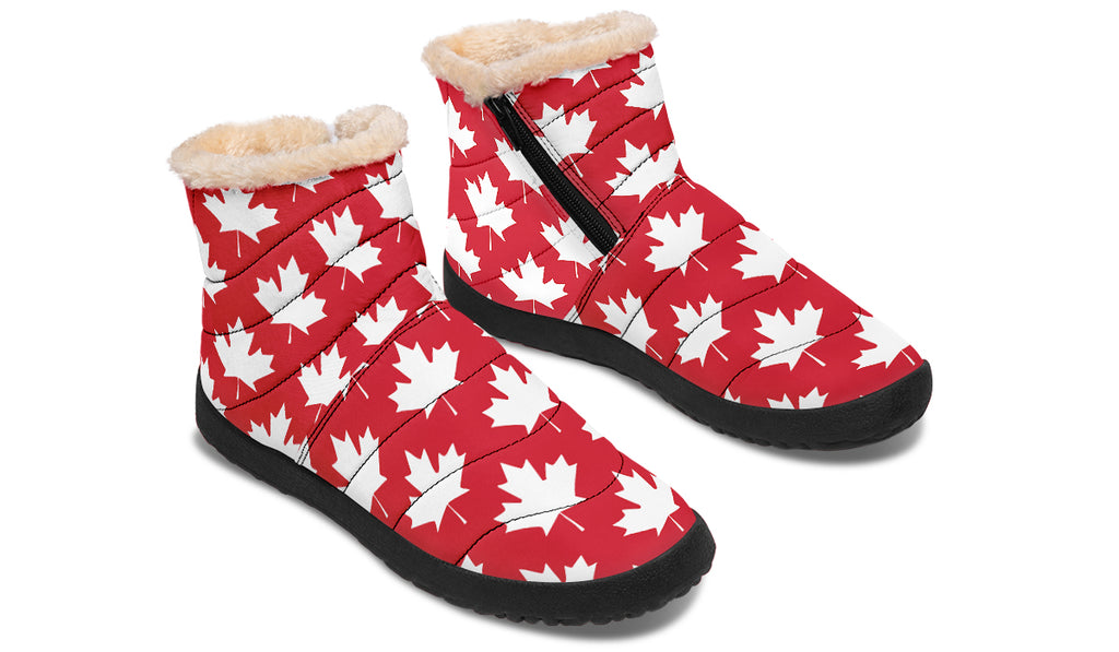 Maple Leaves Red Faux Fur Ankle Boots
