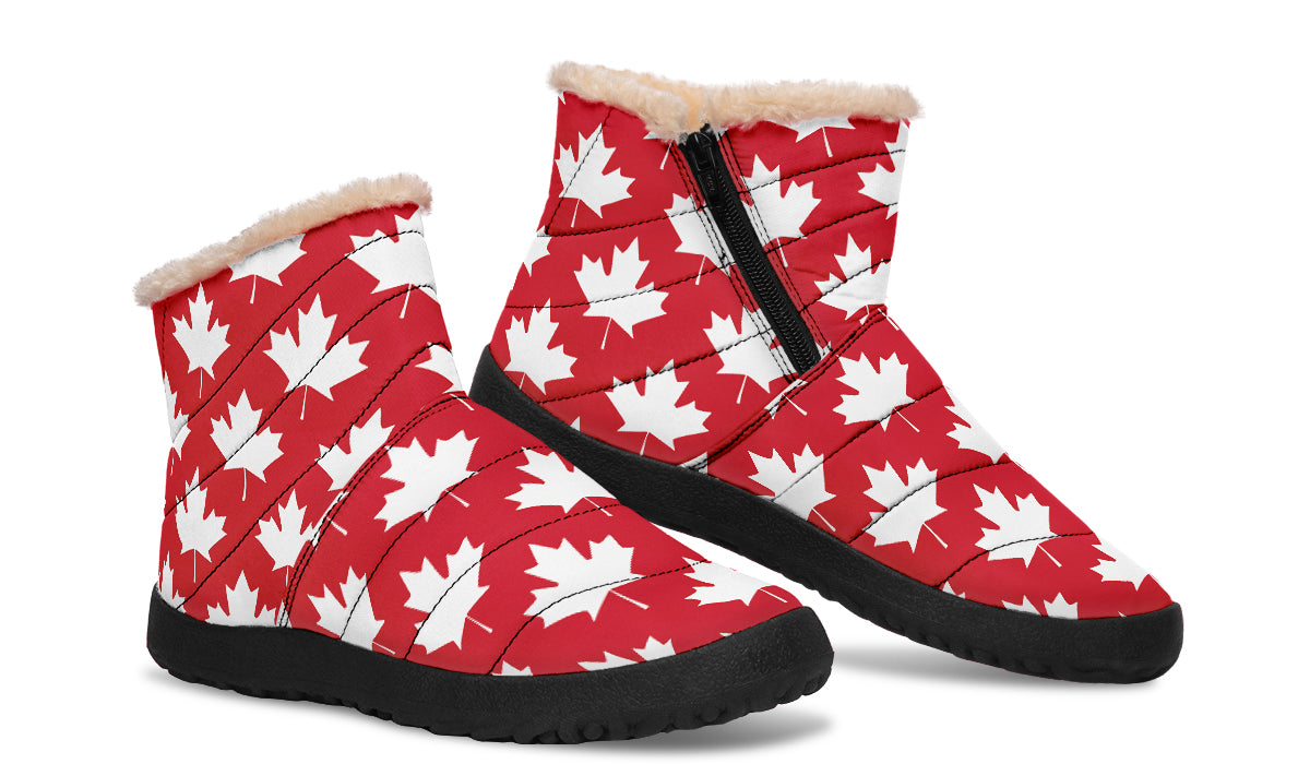 Maple Leaves Red Faux Fur Ankle Boots