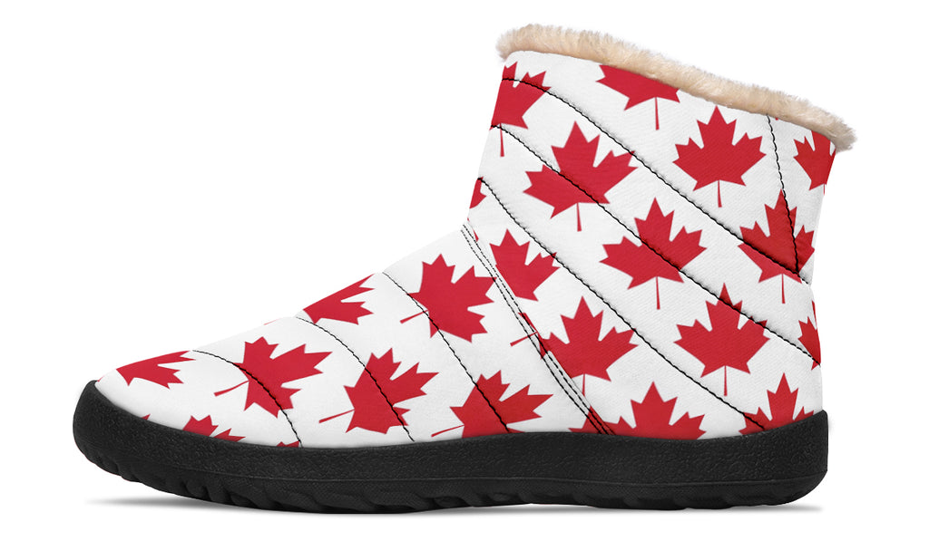 Maple Leaves White Faux Fur Ankle Boots