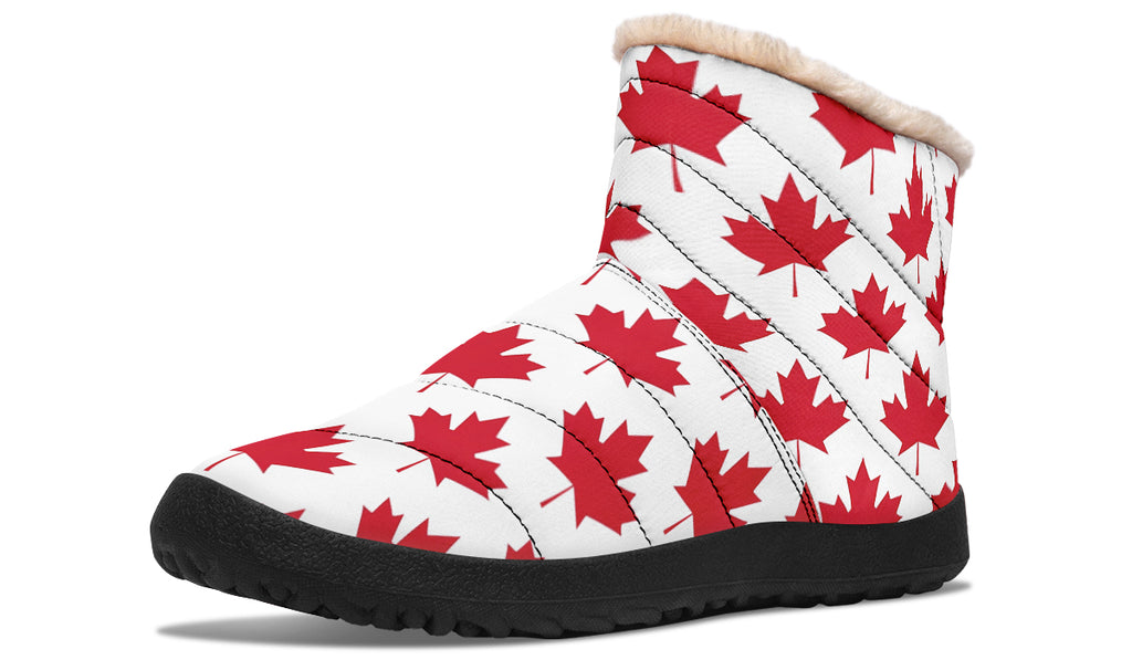 Maple Leaves White Faux Fur Ankle Boots