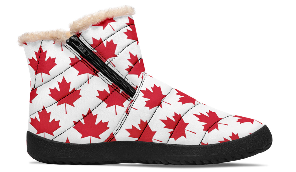 Maple Leaves White Faux Fur Ankle Boots