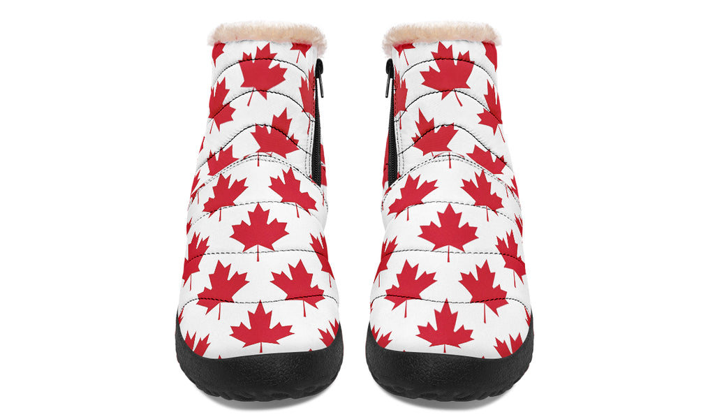 Maple Leaves White Faux Fur Ankle Boots