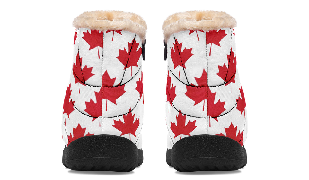 Maple Leaves White Faux Fur Ankle Boots
