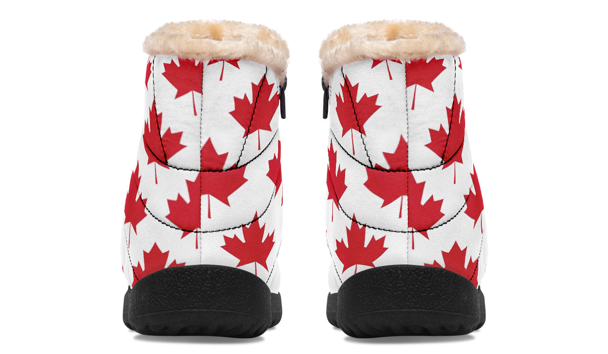 Maple Leaves White Faux Fur Ankle Boots