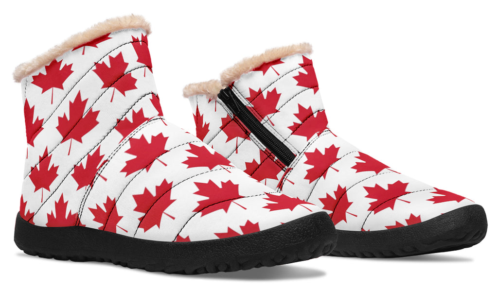 Maple Leaves White Faux Fur Ankle Boots