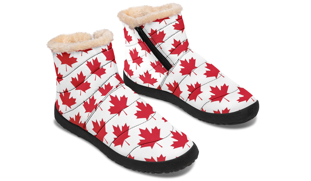 Maple Leaves White Faux Fur Ankle Boots