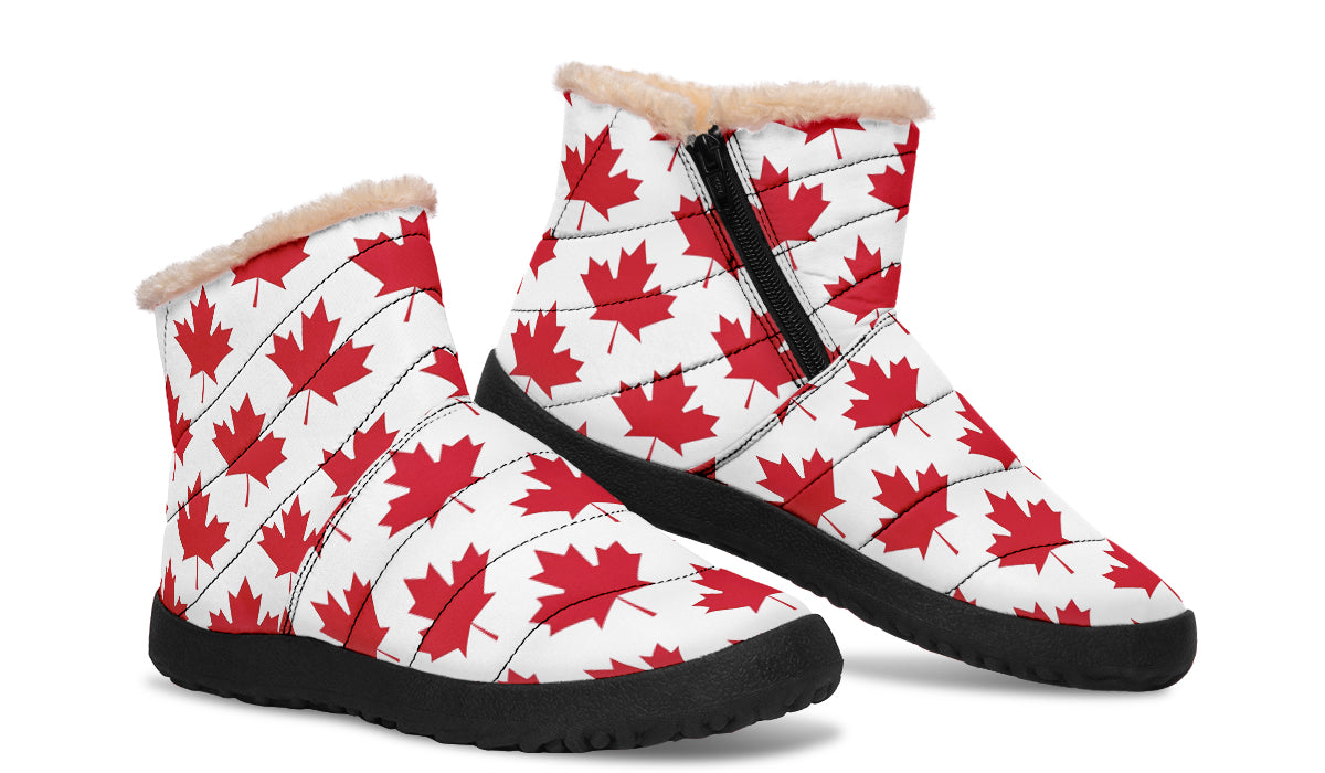 Maple Leaves White Faux Fur Ankle Boots