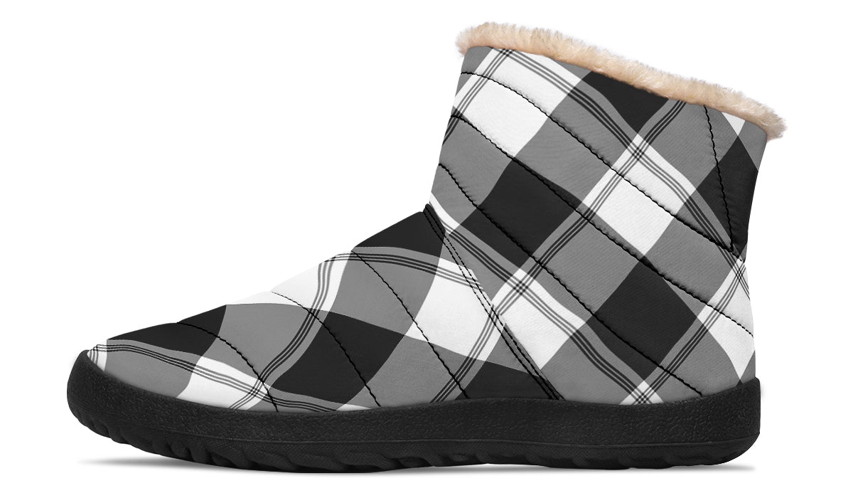 Black And White Plaid Faux Fur Ankle Boots
