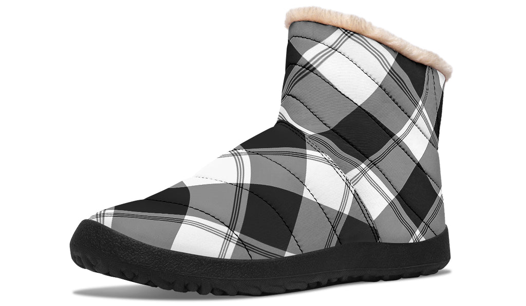 Black And White Plaid Faux Fur Ankle Boots