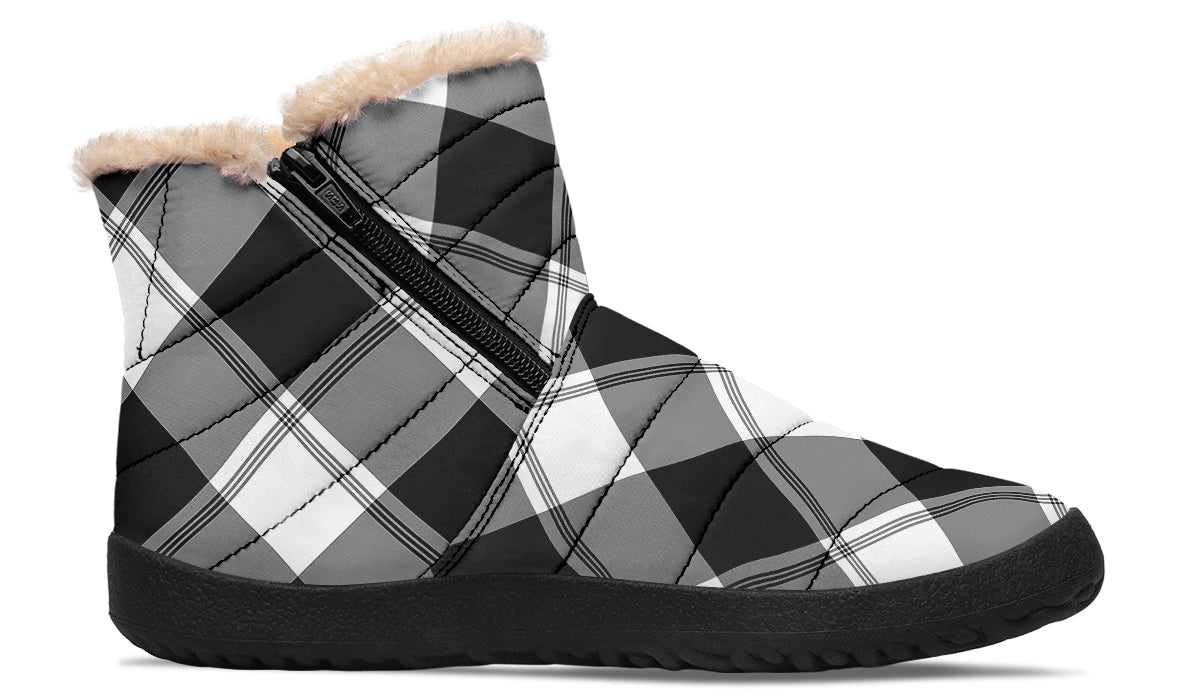 Black And White Plaid Faux Fur Ankle Boots