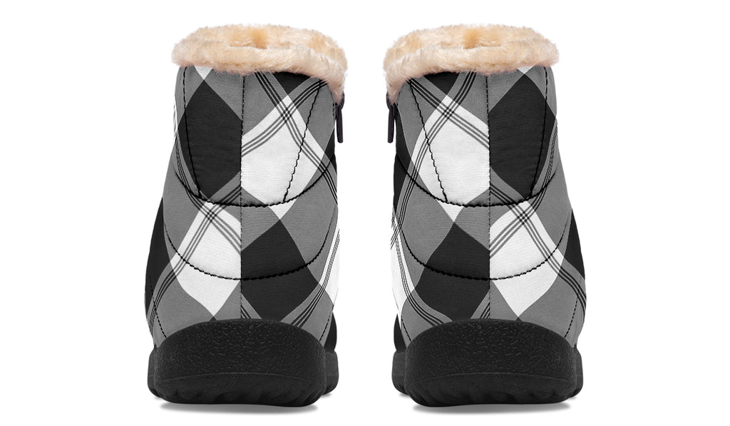 Black And White Plaid Faux Fur Ankle Boots