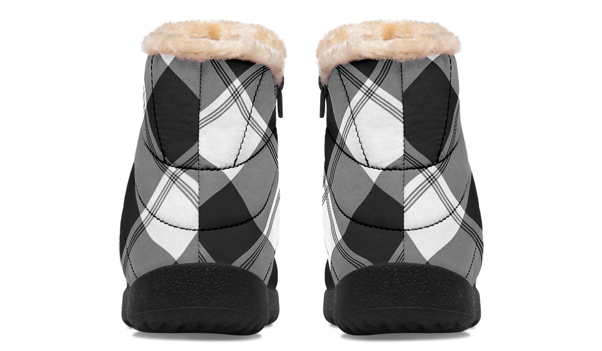 Black And White Plaid Faux Fur Ankle Boots
