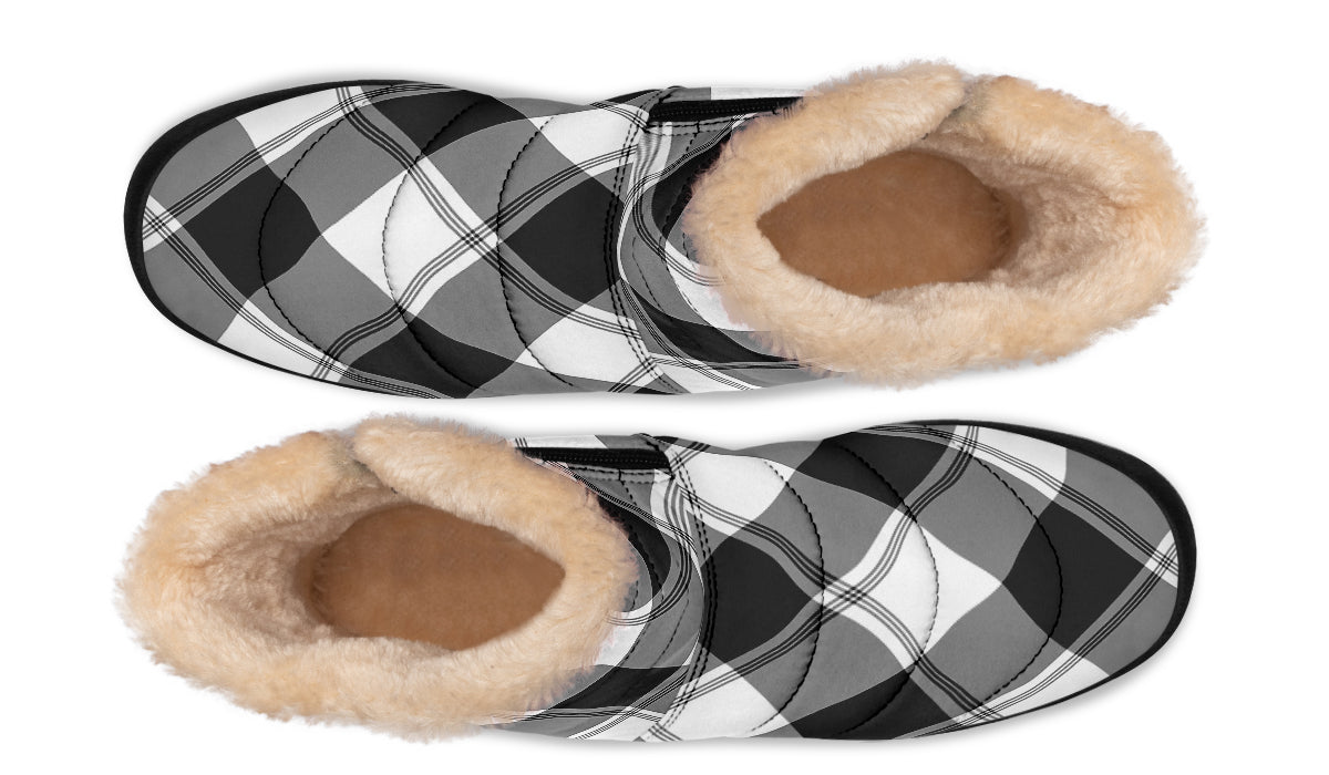 Black And White Plaid Faux Fur Ankle Boots