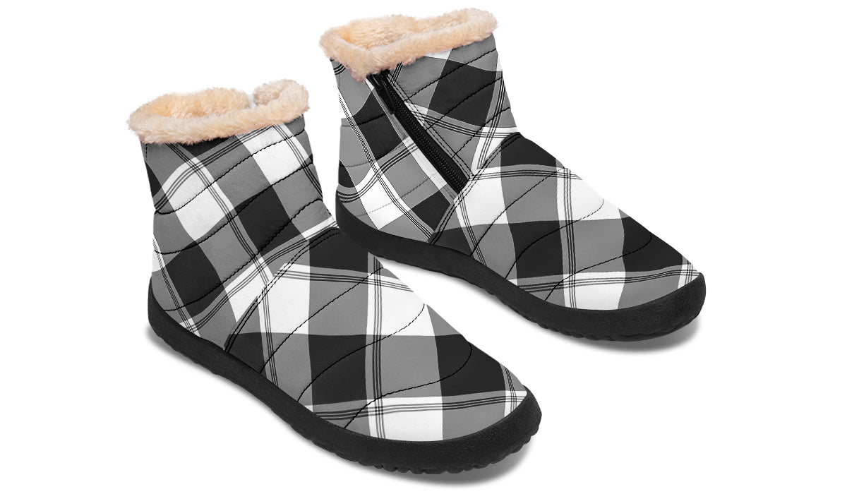 Black And White Plaid Faux Fur Ankle Boots
