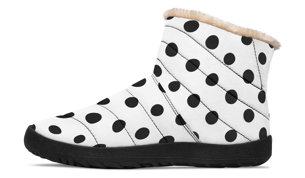Marshmallow White Polka Dot Faux Fur Ankle Boots