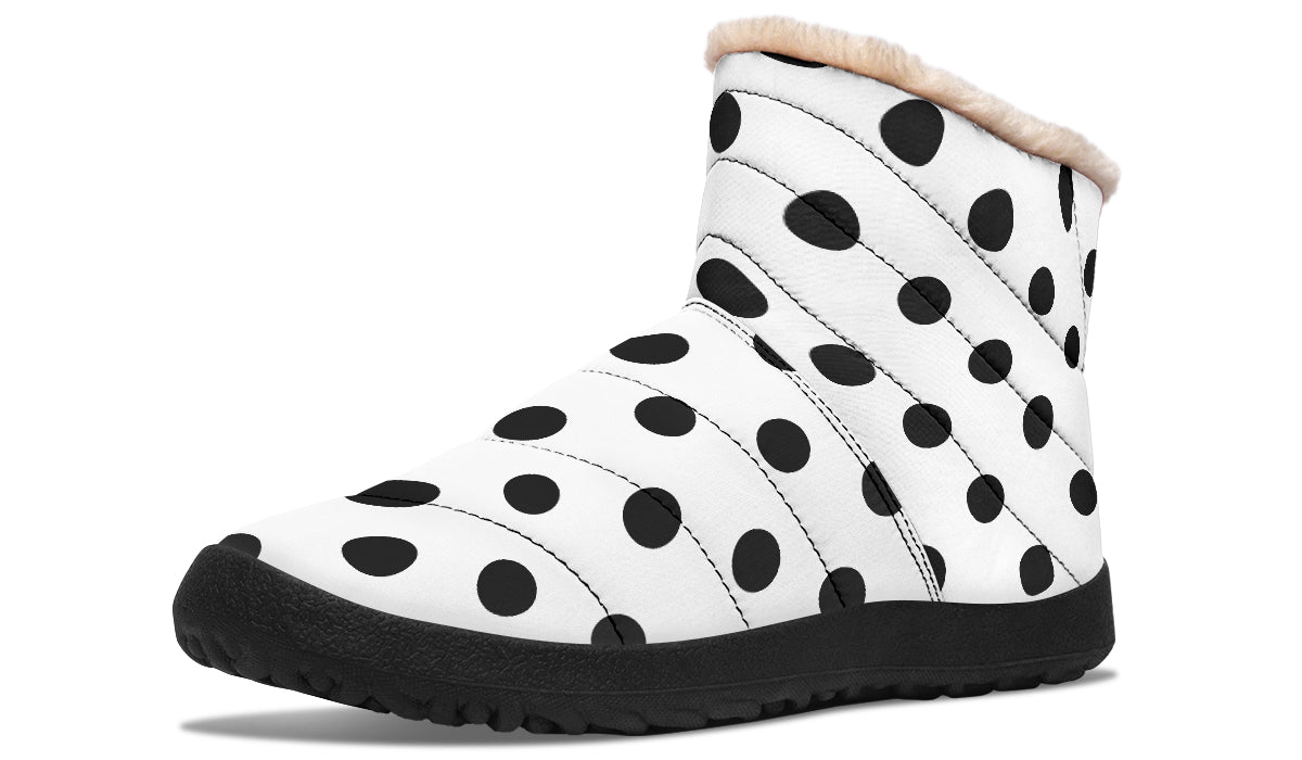 Marshmallow White Polka Dot Faux Fur Ankle Boots