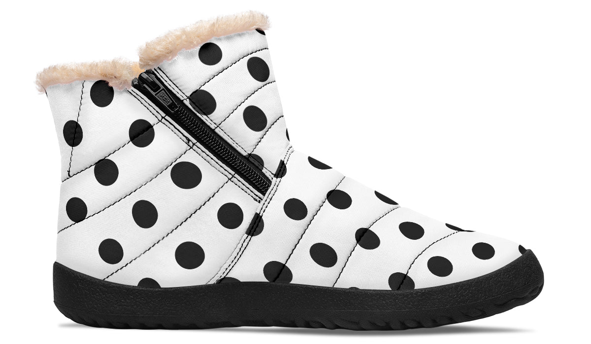 Marshmallow White Polka Dot Faux Fur Ankle Boots
