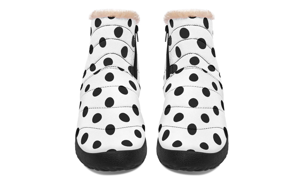 Marshmallow White Polka Dot Faux Fur Ankle Boots
