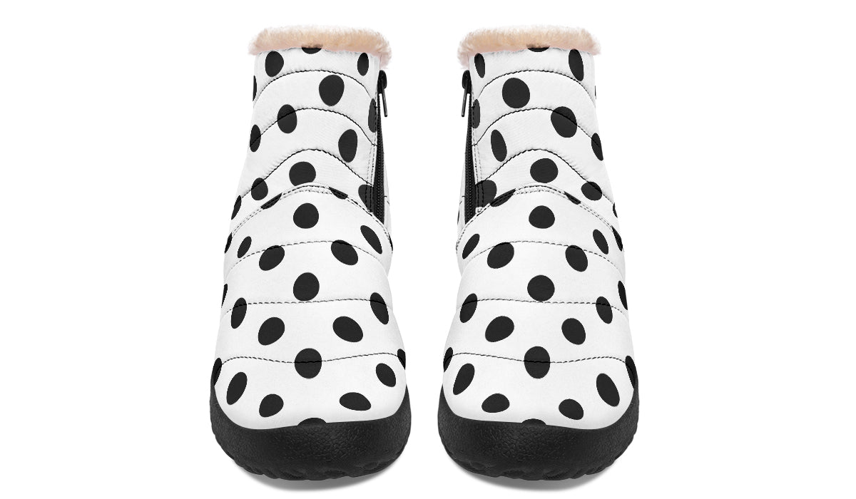 Marshmallow White Polka Dot Faux Fur Ankle Boots