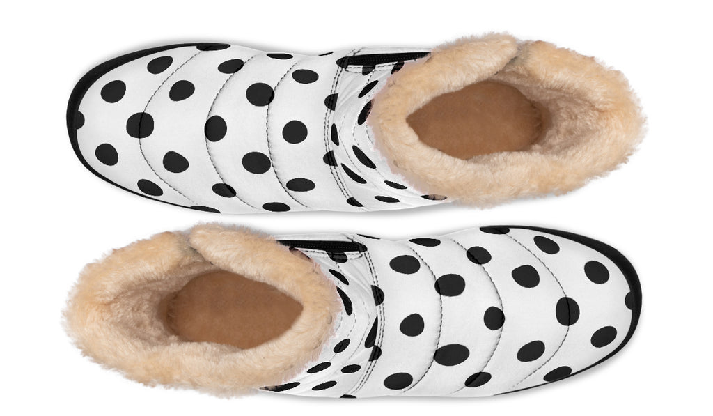 Marshmallow White Polka Dot Faux Fur Ankle Boots