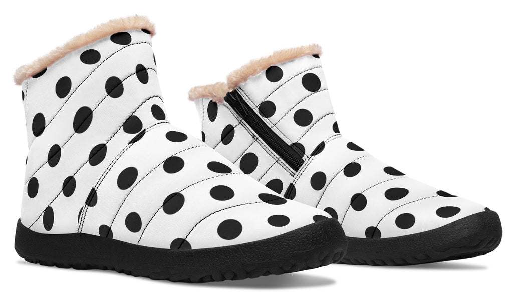 Marshmallow White Polka Dot Faux Fur Ankle Boots