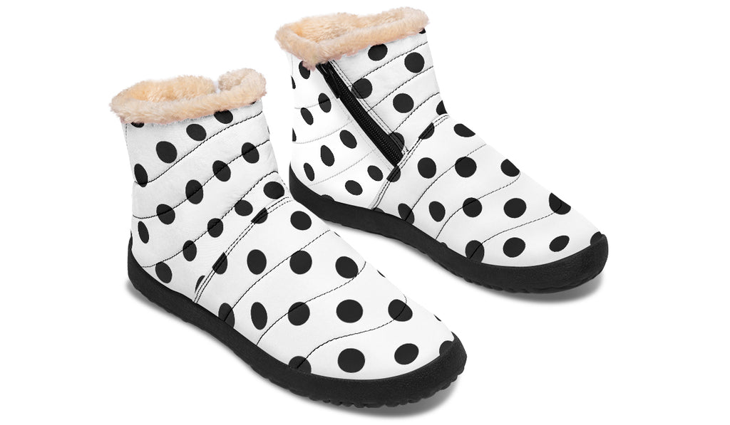 Marshmallow White Polka Dot Faux Fur Ankle Boots