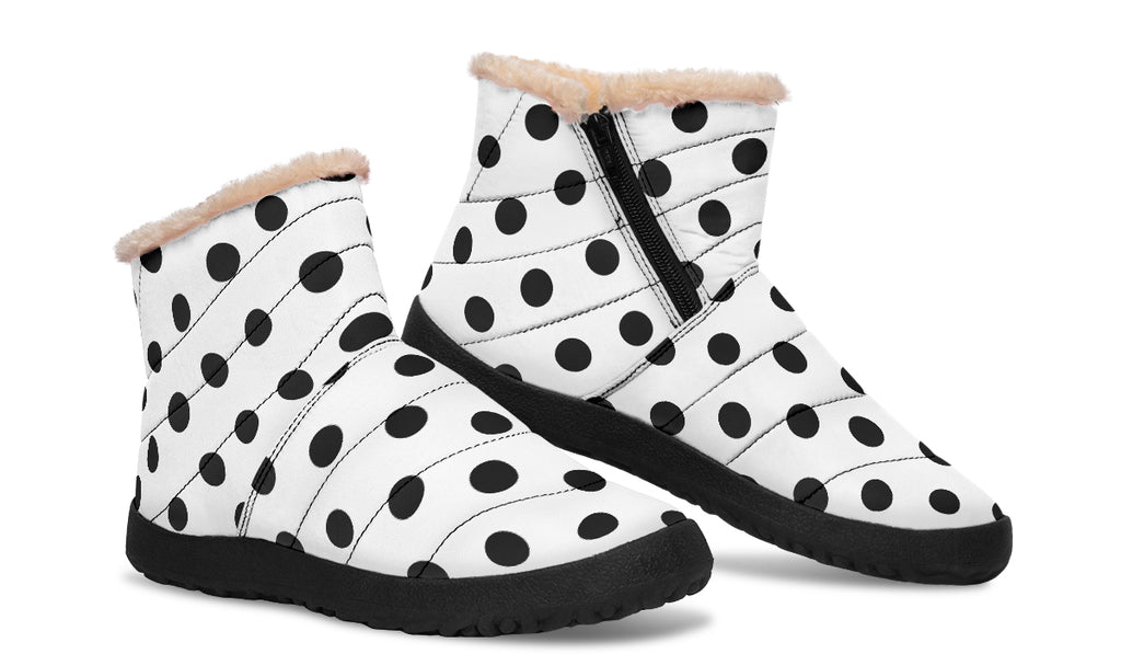 Marshmallow White Polka Dot Faux Fur Ankle Boots