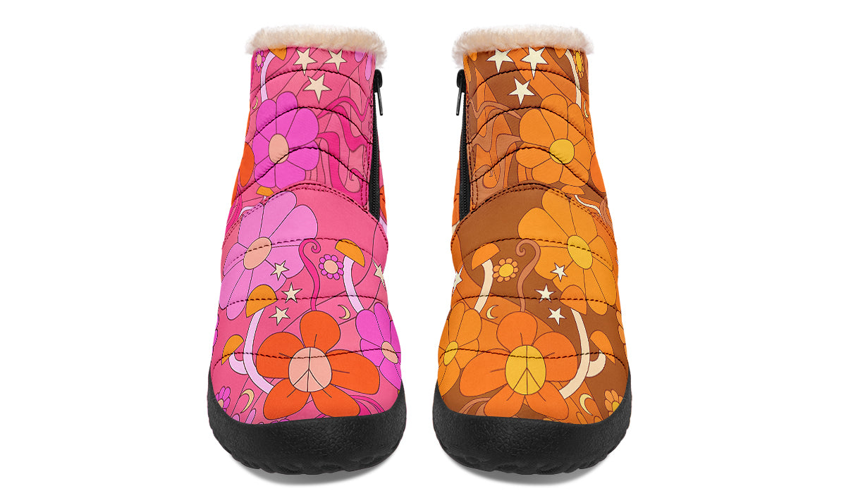 Molly's Mismatched Retro Daisies Faux Fur Ankle Boots