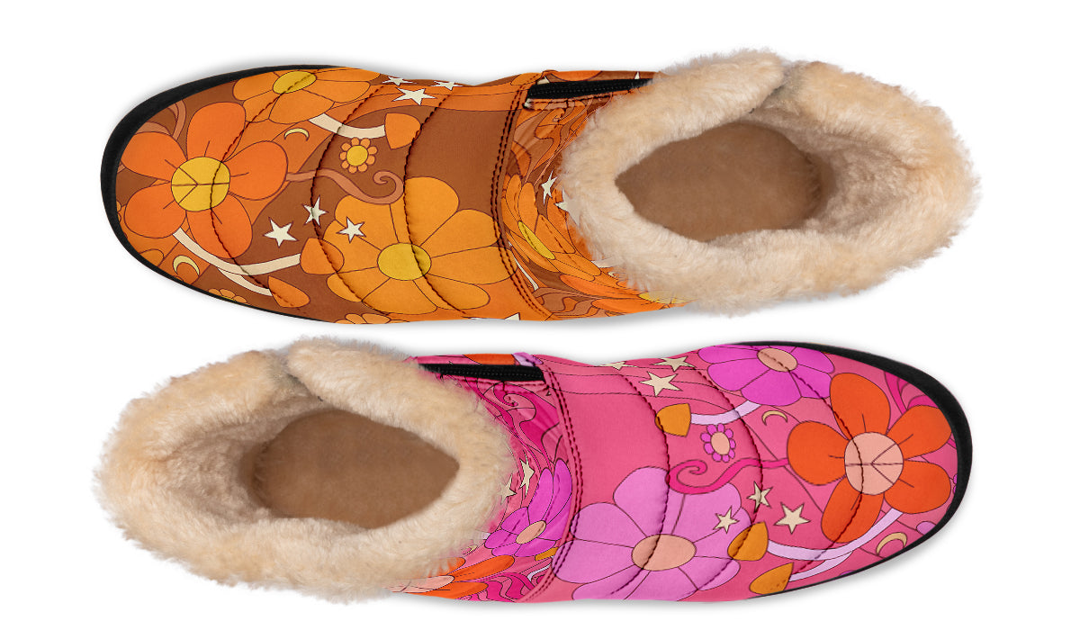 Molly's Mismatched Retro Daisies Faux Fur Ankle Boots