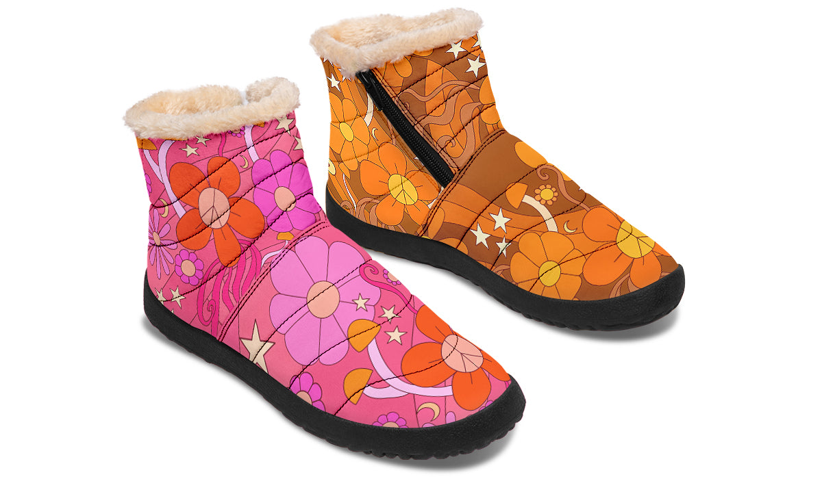 Molly's Mismatched Retro Daisies Faux Fur Ankle Boots