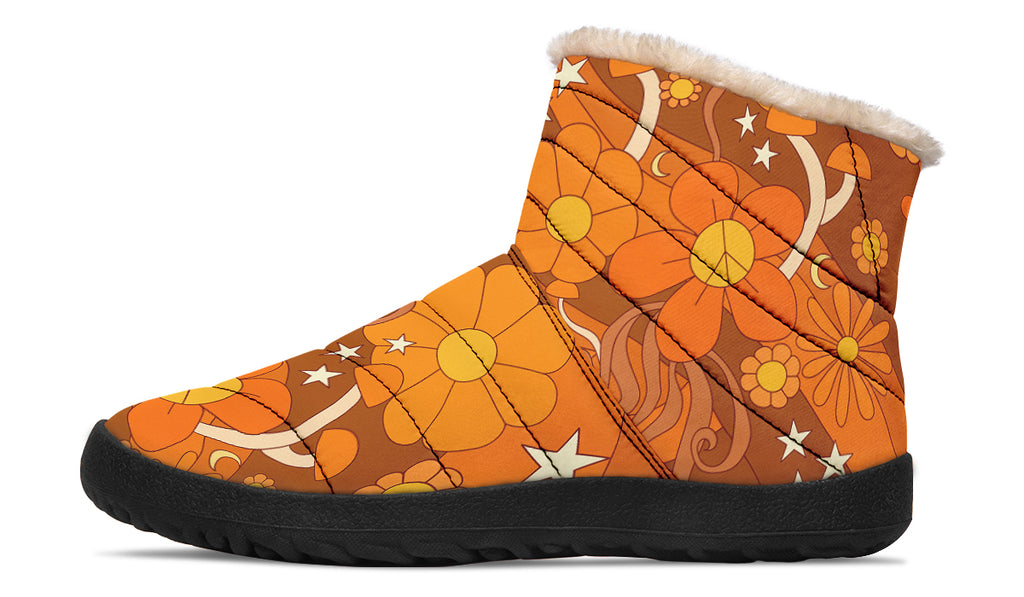 Molly's Orange Retro Daisies Faux Fur Ankle Boots
