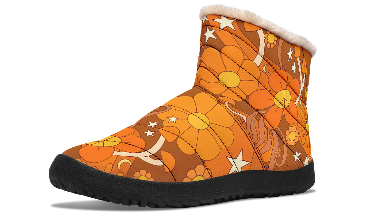 Molly's Orange Retro Daisies Faux Fur Ankle Boots
