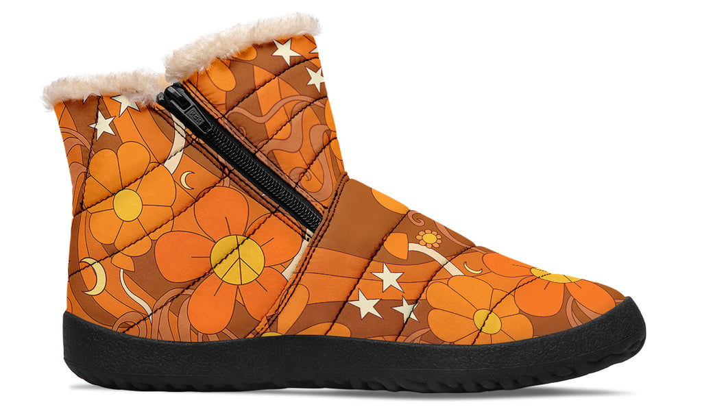 Molly's Orange Retro Daisies Faux Fur Ankle Boots