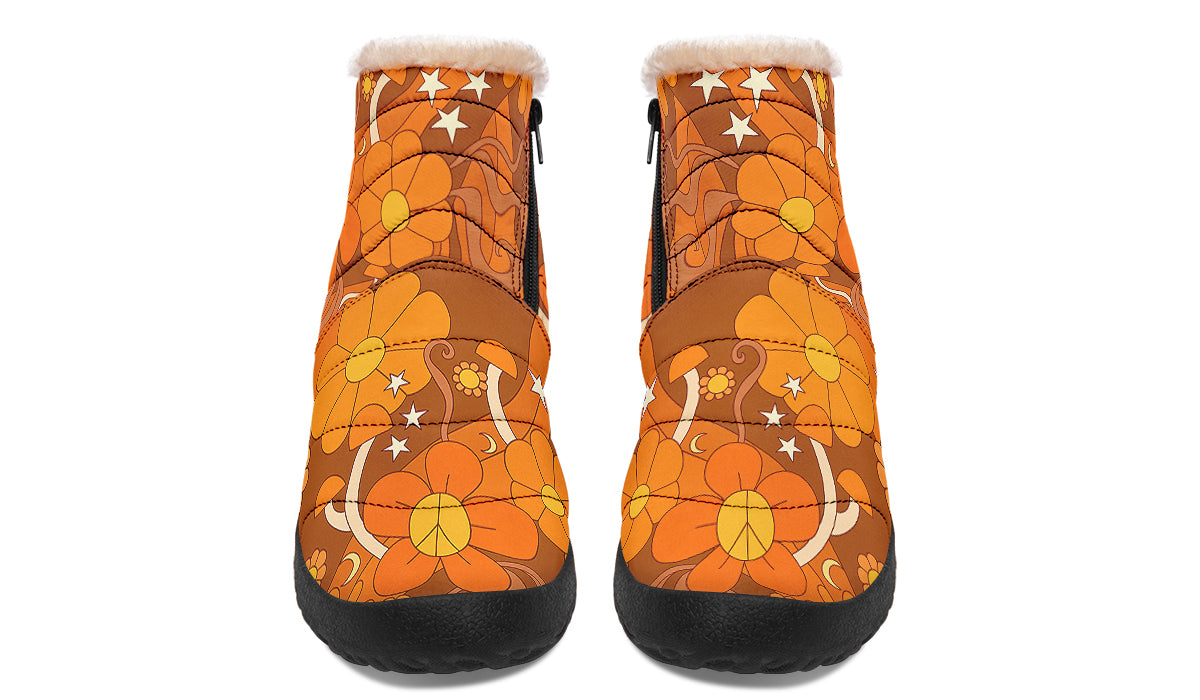Molly's Orange Retro Daisies Faux Fur Ankle Boots