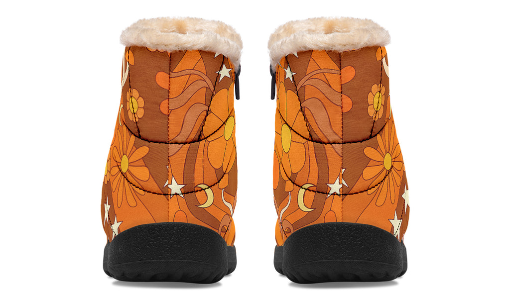 Molly's Orange Retro Daisies Faux Fur Ankle Boots