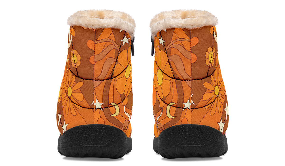 Molly's Orange Retro Daisies Faux Fur Ankle Boots