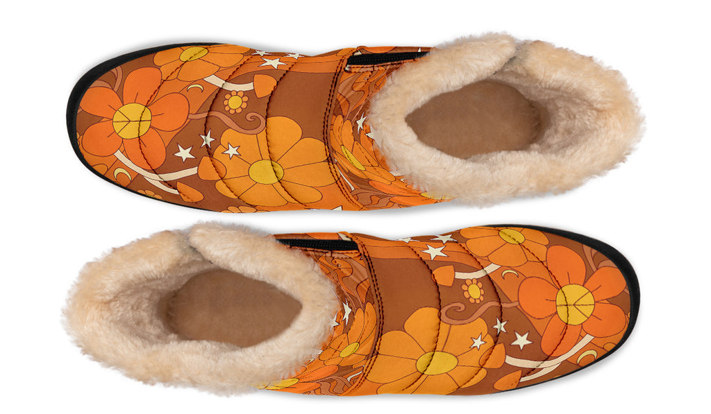 Molly's Orange Retro Daisies Faux Fur Ankle Boots