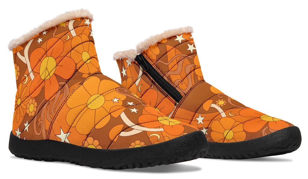 Molly's Orange Retro Daisies Faux Fur Ankle Boots