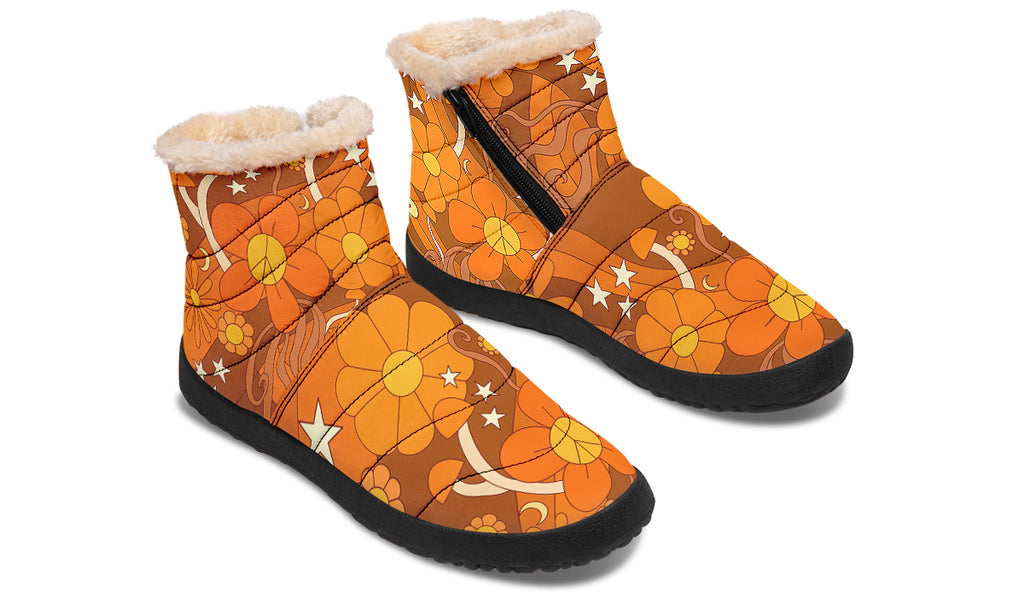 Molly's Orange Retro Daisies Faux Fur Ankle Boots