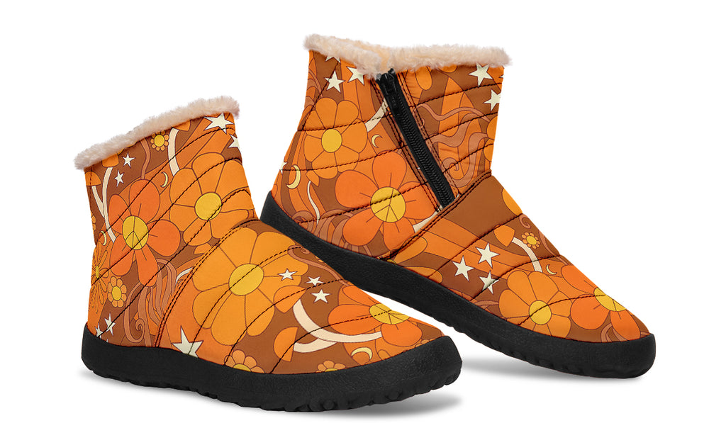 Molly's Orange Retro Daisies Faux Fur Ankle Boots