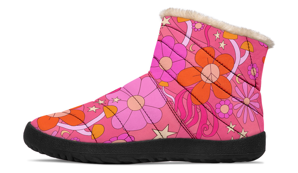Molly's Pink Retro Daisies Faux Fur Ankle Boots