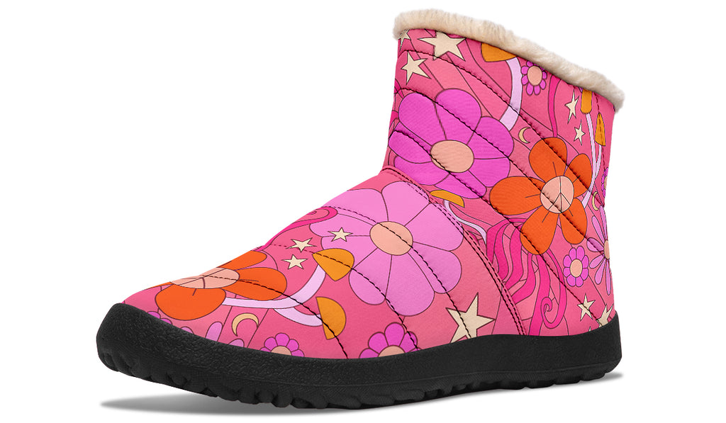Molly's Pink Retro Daisies Faux Fur Ankle Boots