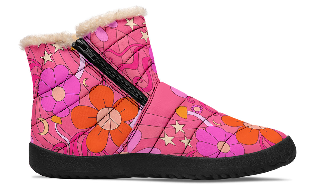 Molly's Pink Retro Daisies Faux Fur Ankle Boots