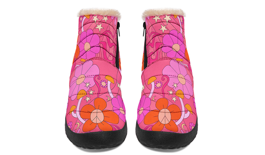 Molly's Pink Retro Daisies Faux Fur Ankle Boots