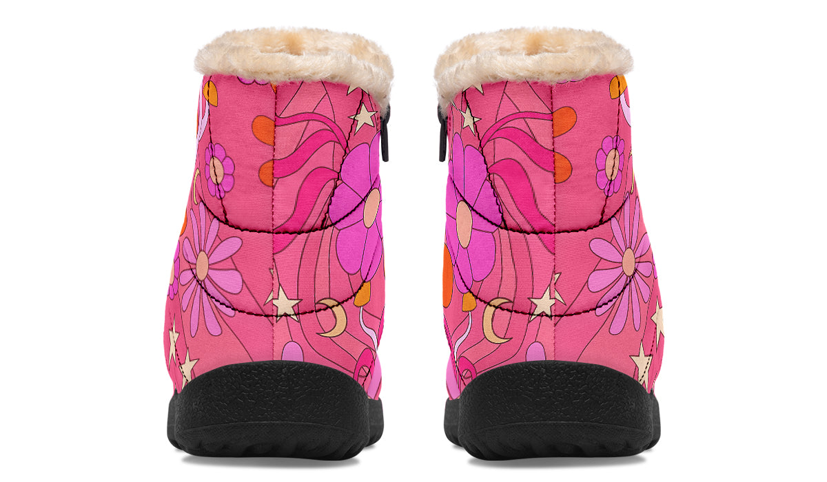 Molly's Pink Retro Daisies Faux Fur Ankle Boots
