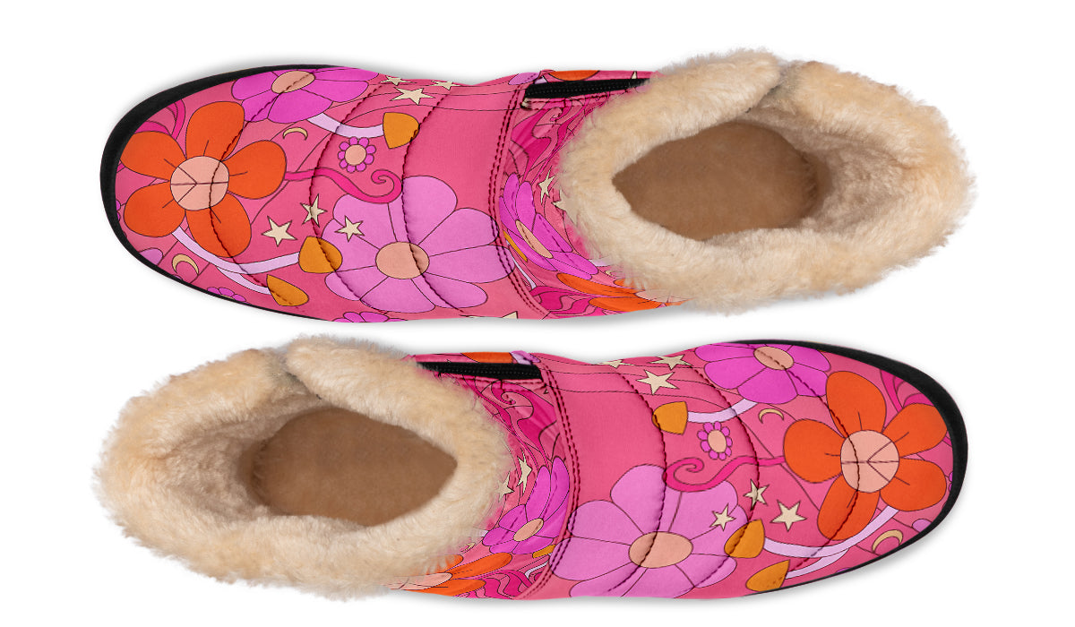 Molly's Pink Retro Daisies Faux Fur Ankle Boots