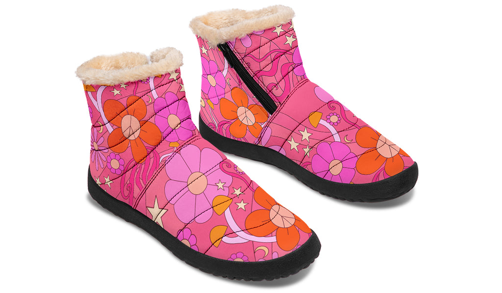 Molly's Pink Retro Daisies Faux Fur Ankle Boots