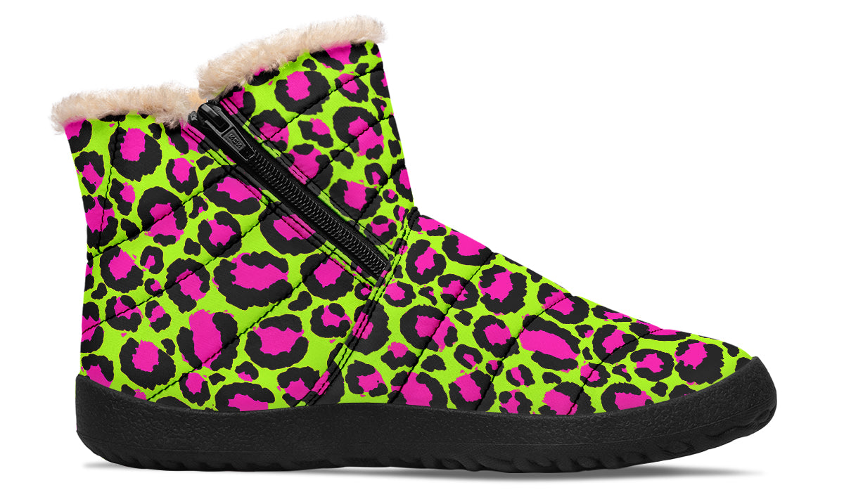 Neon Leopard Faux Fur Ankle Boots