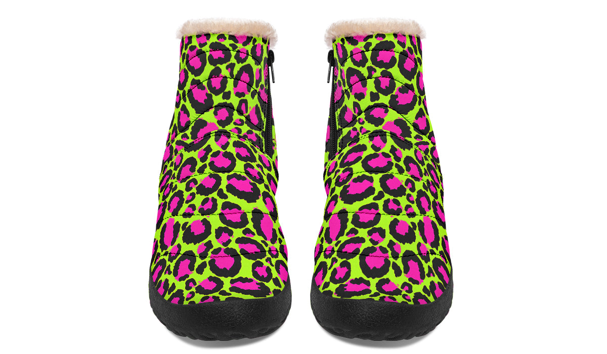 Neon Leopard Faux Fur Ankle Boots
